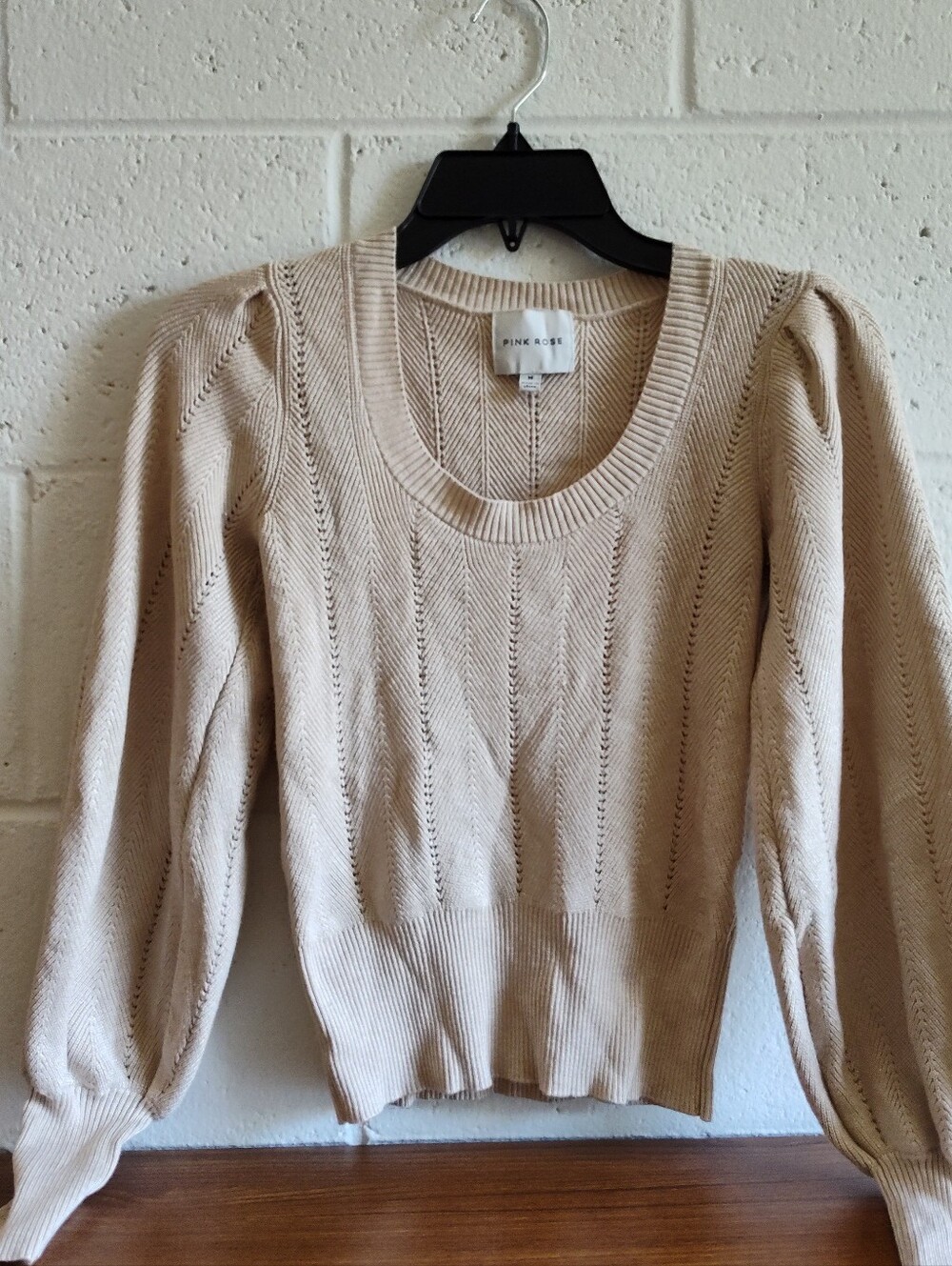 Pink Rose Cream Knit Sweater — M